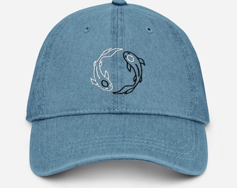 Moon and Ocean Spirit Koi Fish Denim Hat