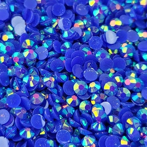Jelly dark sapphire blue AB crystal Multiple facets resin flat
