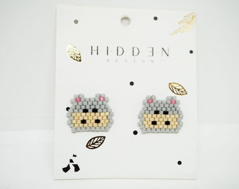 Handcrafted Miyuki Hippo Stud Earrings - Nature-inspired Jewelry