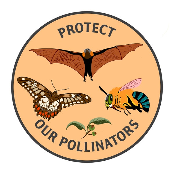 Protect Our Pollinators Vinyl Circle Sticker | Flying Fox, Bee, Butterfly | Australian Native Wildlife vinyl decal