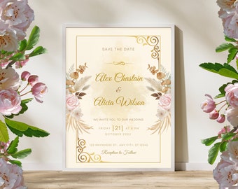 Floral Wedding Invitation Card - Romantic Botanical Printable Design in PDF, JPG, PNG - Personalized Digital File for Your Special Day