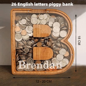 Personalized Wooden Letter Piggy Bank, Custom Christmas Gift for Kids | Alphabet Piggy Bank With Name Stickers, Money Box, Gift For Child