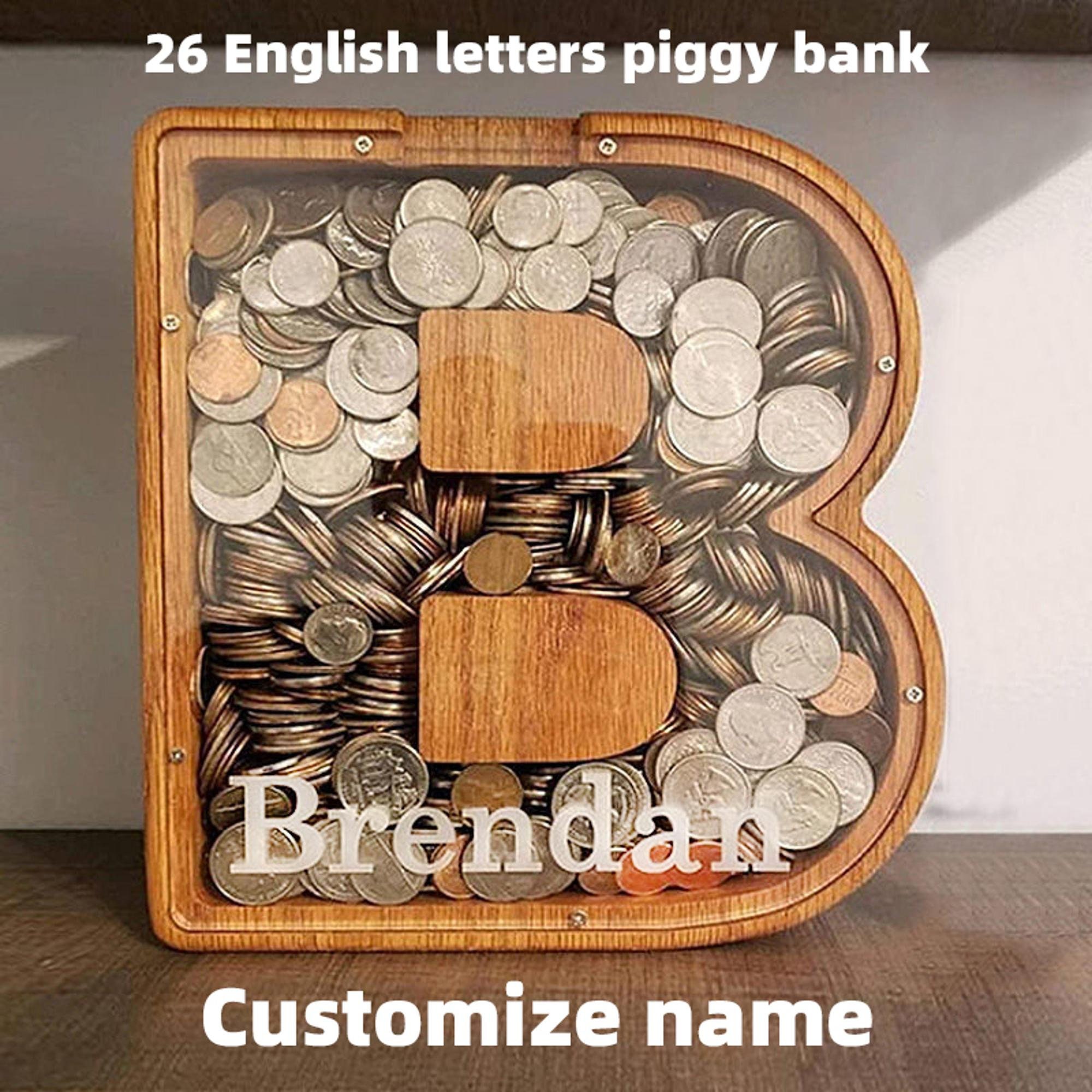 weallbuy Piggy Bank for Letter E in 9*8.2*1.1, Clear Wooden Alphabet Money  Box, Personalized Change…See more weallbuy Piggy Bank for Letter E in