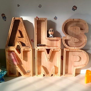 Personalized Wooden Letter Piggy Bank, Custom Christmas Gift for Kids Alphabet Piggy Bank With Name Stickers, Money Box, Gift For Child image 4