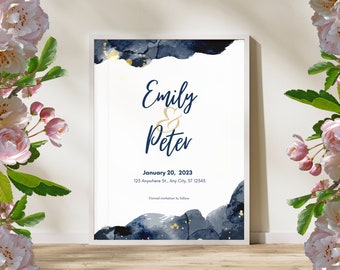 Yellow & Blue Wedding Invitation Card - Printable Digital File in PDF, JPG, PNG - Elegant Floral Design for Your Special Day