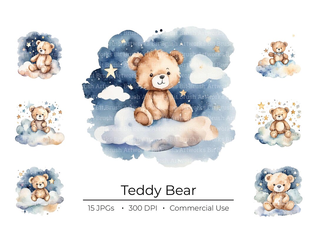 Watercolor Teddy Bear Clipart for Nursery Decor for Baby Wall - Etsy