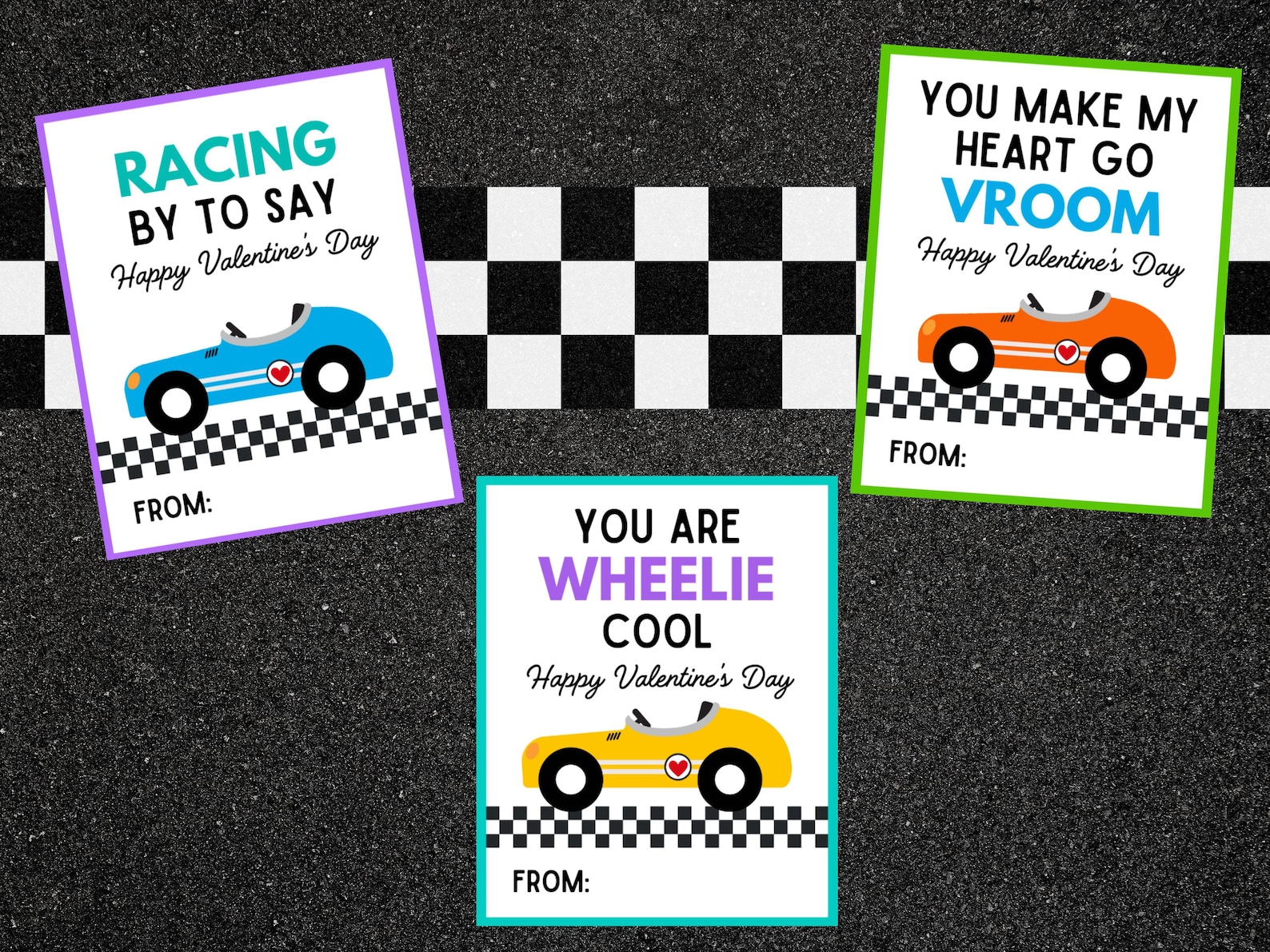 Race Car Valentine Cards -- Printable Racing Valentines for Classroom ...