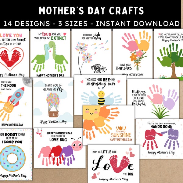 Mother's Day Handprint, Footprint and Fingerprint Craft Bundle -- Printable DIY Craft Activities -- Handprint Art, Baby Toddler Kids