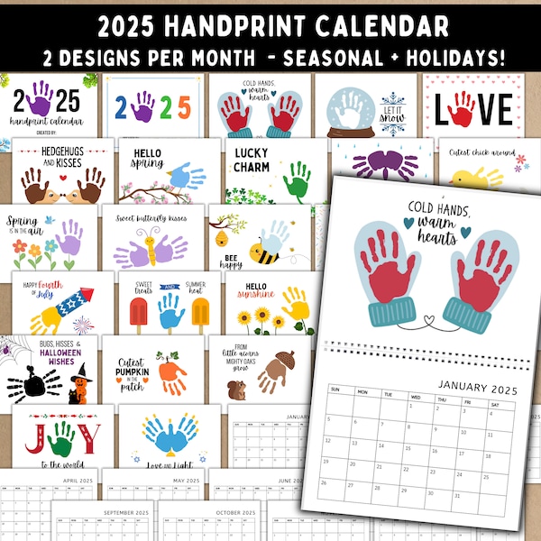 2025 Handprint Calendar - Printable Handprint Craft - Handprint Keepsake - Handprint Art - Kids Baby Toddler Child