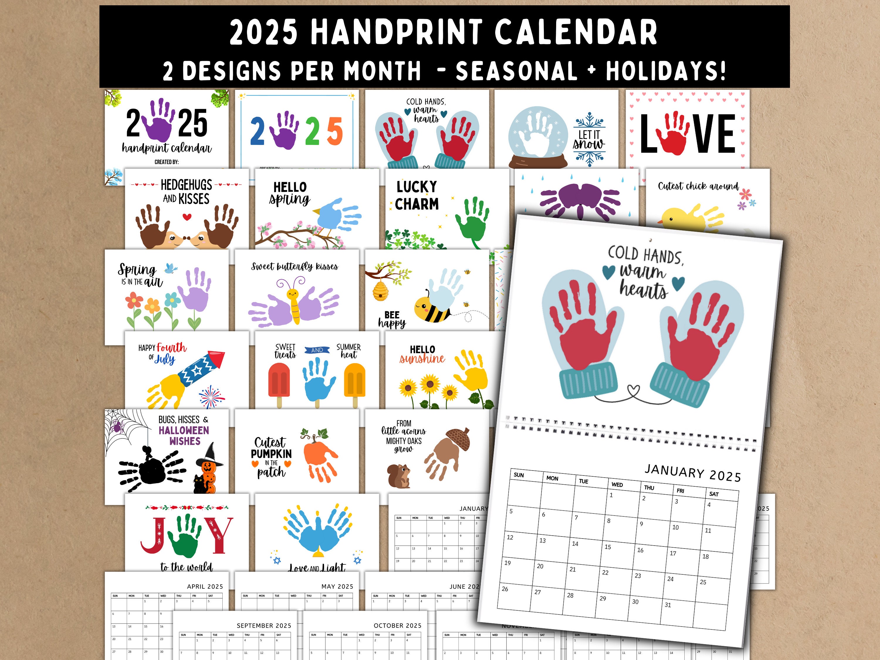 2025 Handprint Calendar Printable Handprint Craft Handprint Keepsake