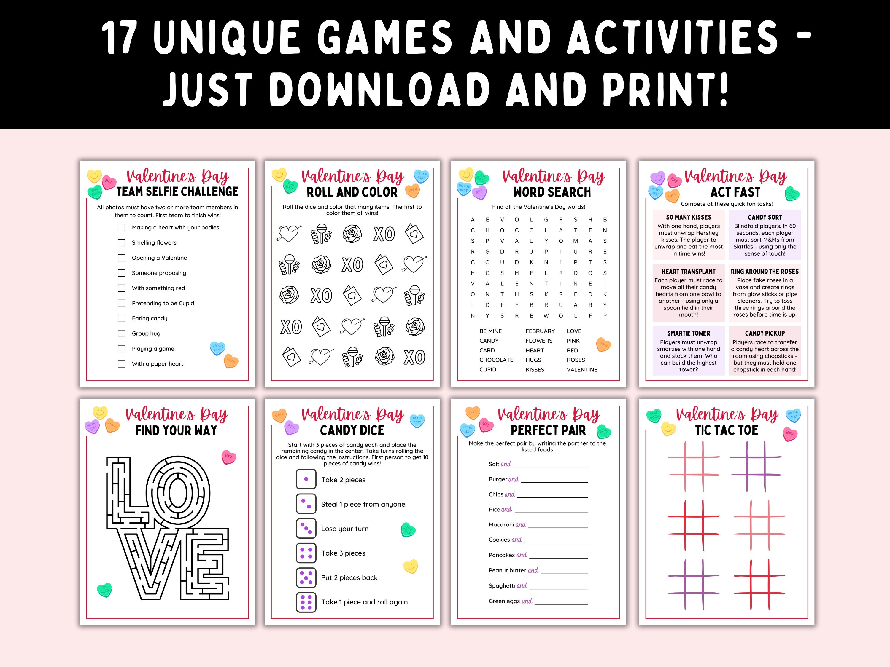 Valentine's Day Kids Games -- Printable Valentines Party Activities for ...