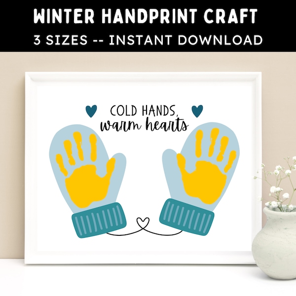 Mittens Handprint Craft -- Printable DIY Winter Handprint Activity -- Winter Handprint Art, Baby Toddler Kids