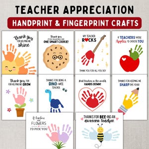 Pacchetto di lavoretti con impronte digitali e impronte di mani per l'apprezzamento degli insegnanti: attività artistiche fai da te stampabili per dire grazie a bambini, neonati e bambini piccoli