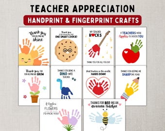 Teacher Appreciation Handprint and Fingerprint Craft Bundle -- Printable DIY Art Activities to Say Thank You from Kids, Toddlers & Babies