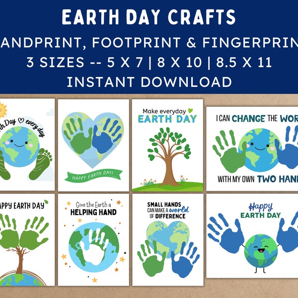 8 Earth Day Day Handprint and Footprint Craft Bundle -- Printable DIY Craft Activities -- Footprint Handprint Art, Baby Toddler Kids