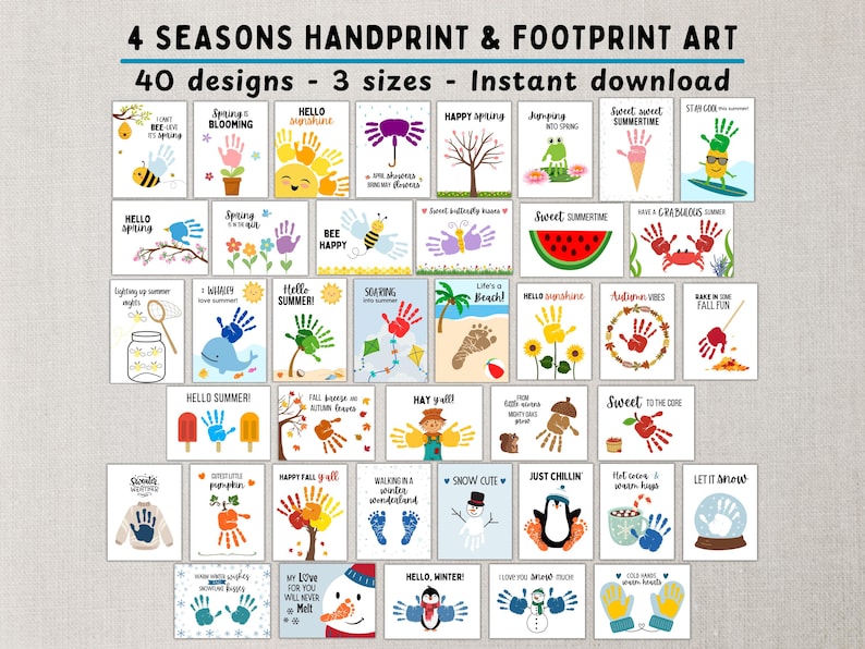 40 Seasonal Handprint & Footprint Craft Bundle -- Printable DIY ...