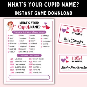 What&#39;s Your Cupid Name Game -- Printable Valentines Party Activity for Teens & Adults -- Instant Download