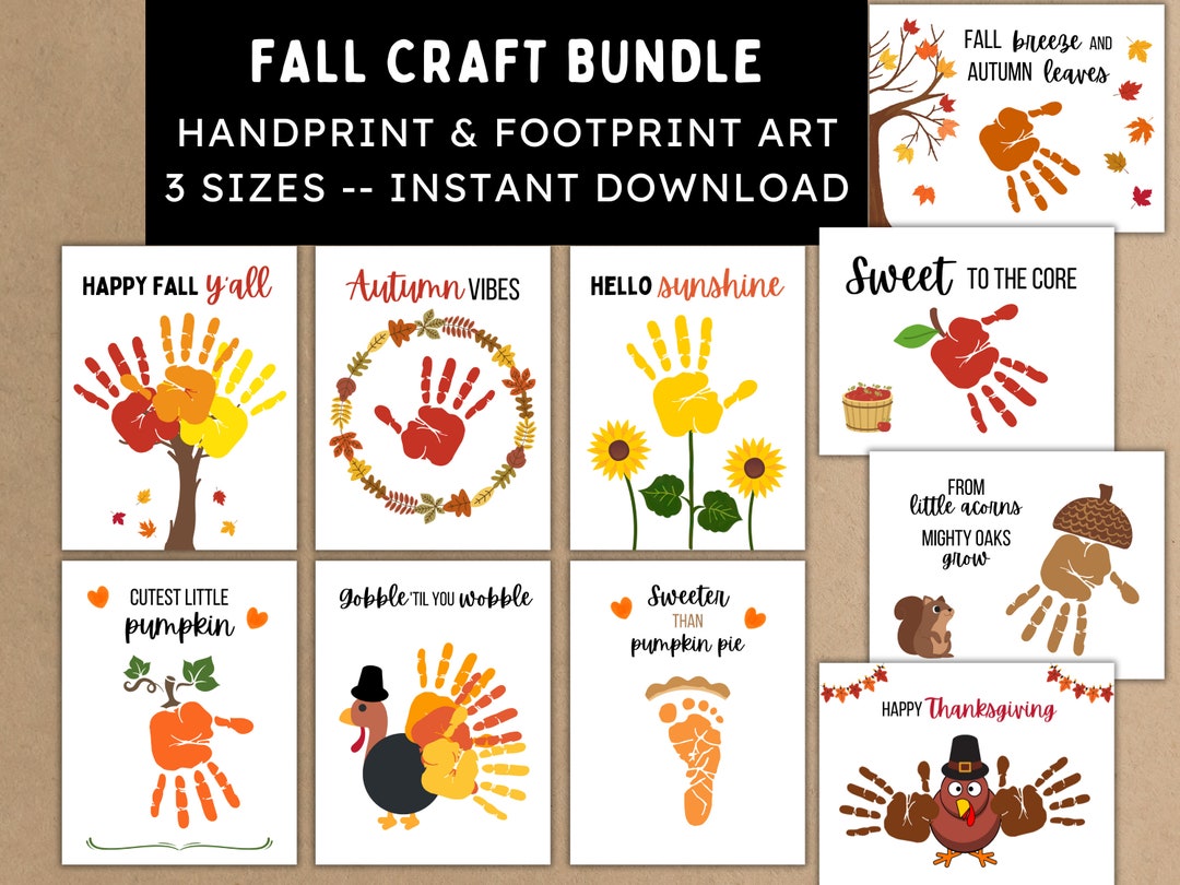 10 Fall Handprint and Footprint Craft Bundle Printable DIY Autumn Craft