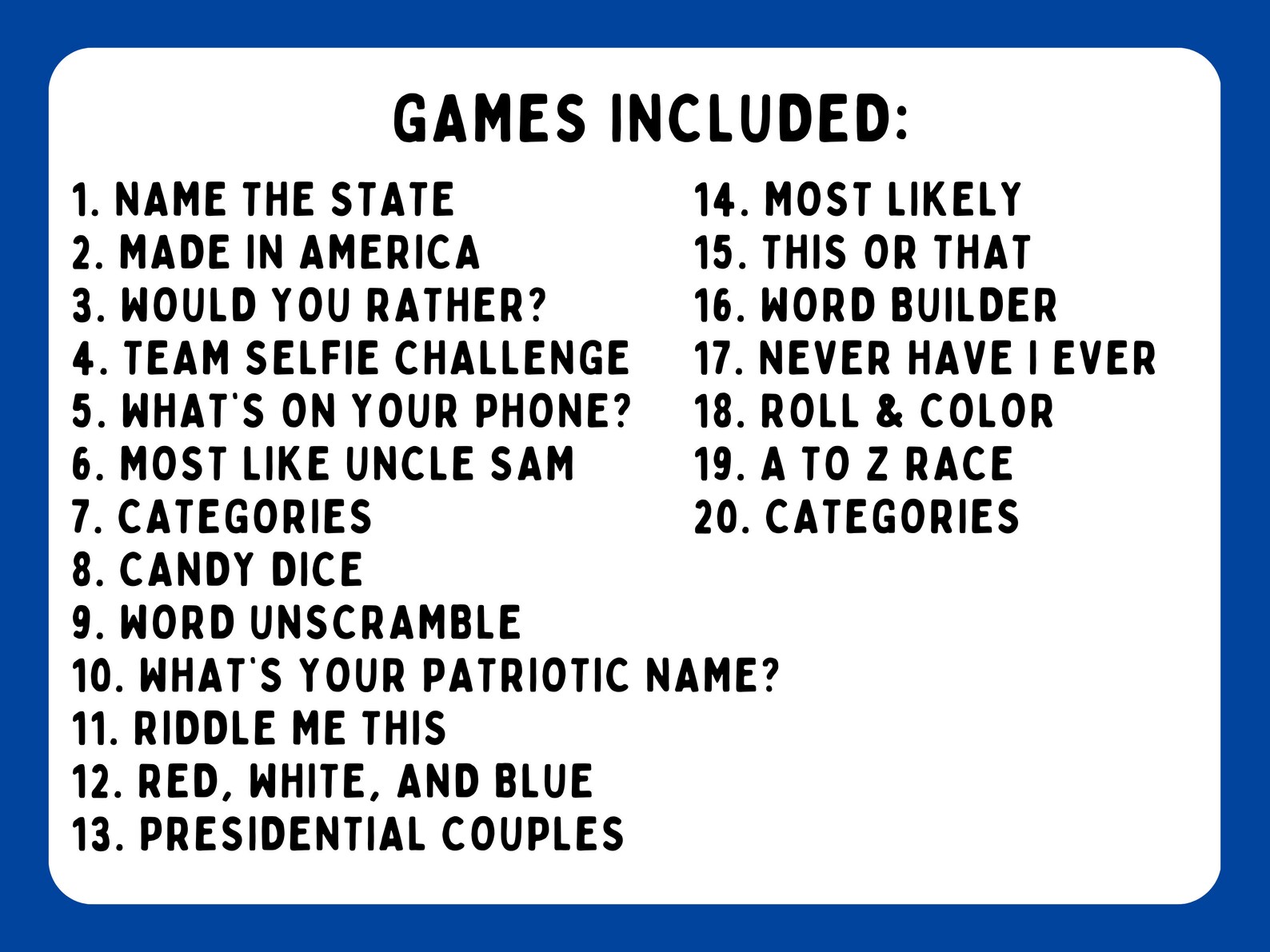 4th of July Party Games -- Printable July 4th Games -- Patriotic Games ...