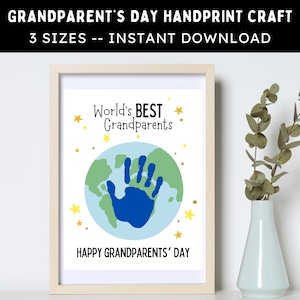 Manualidad con huellas de manos para el Día de los Abuelos - Los mejores abuelos del mundo - Actividad de arte imprimible para niños, bebés y niños pequeños - Descarga instantánea