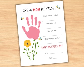 I Love My Mom Because Handprint - Interview Questions About Mom - Mother's Day Gift from Kids, Toddlers, Preschoolers - Instant Download