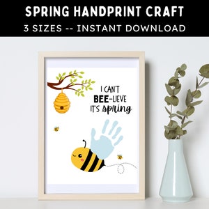 Lavoretto con impronte di mani di api primaverili - Attività artistica fai da te stampabile per bambini, neonati e bambini piccoli - Divertimento a casa o a scuola - Download immediato