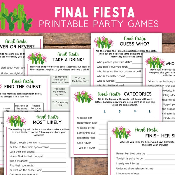 Final Fiesta Bachelorette Party Games - Bachelorette Games - Printable Bachelorette Games - Bachelorette Party Activities - Instant Download