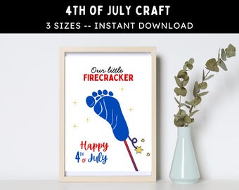 4th of July Little Firecracker Footprint Craft -- Printable July 4th Activity -- DIY Art for Babies, Toddlers, Kids -- Instant Download