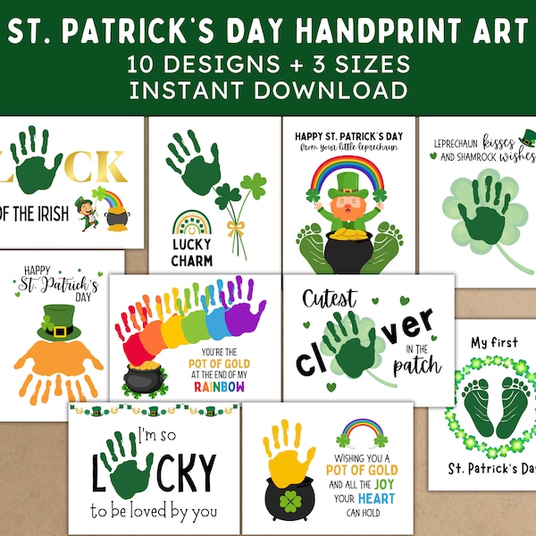 10 St. Patrick's Day Handprint and Footprint Craft Bundle -- Printable DIY Craft Activities -- Footprint Handprint Art, Baby Toddler Kids