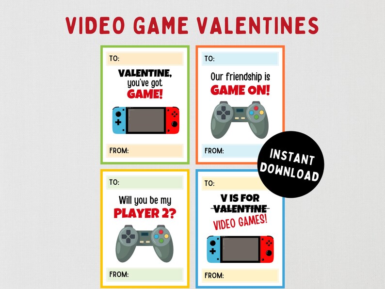 Video Game Classroom Valentine Cards -- Printable School and Party ...