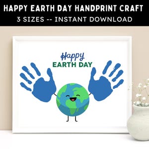 Happy Earth Day Handabdruck Handwerk Vorlage -- Druckbare DIY Art Aktivität für Kinder, Kleinkinder & Babys für die Schule oder zu Hause - sofort Download