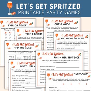 Let&#39;s Get Spritzed Party Games - Printable Bachelorette & Bridal Shower Activities --  Instant Download