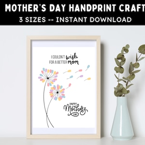 Muttertag Fingerabdruck Handwerk -- Löwenzahn Wunsch Kunst Aktivität für Mama von Kindern, Kleinkinder, und Babys - Printable Sofortdownload