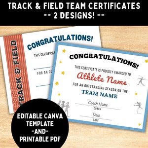 Track and Field Team Certificates - Editable Track Participation Certificates -  Printable Track Certificates - Instant Download