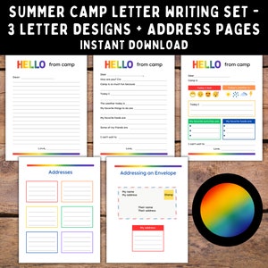 Paquete de letras de arcoíris del campamento: notas para completar en espacios en blanco para campamentos nocturnos o para pasar la noche para niños: descarga instantánea e imprimible