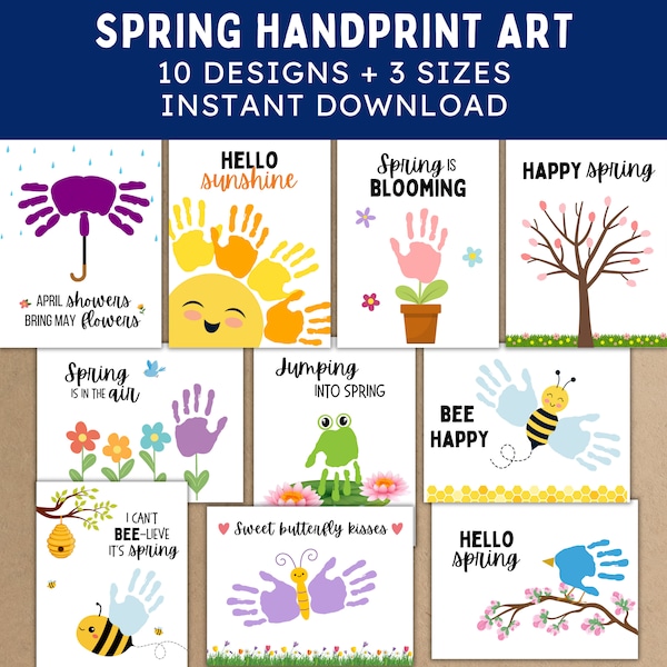 10 Spring Handprint Craft Bundle -- Printable DIY Spring Craft Activities -- Handprint Fingerprint Art, Baby Toddler Kids