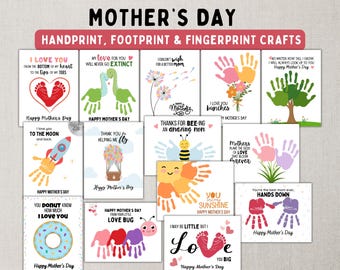 Mother's Day Handprint, Footprint & Fingerprint Craft Bundle - Printable DIY Art Activities from Kids, Toddlers, Babies - Instant Download