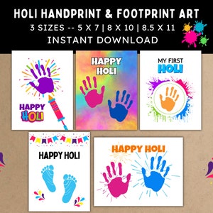 5 Holi Handabdrücke und Fußabdrücke Bastelset -- Printables DIY Bastelprojekte -- Holi Kids Aktivitäten -- Holi Crafts