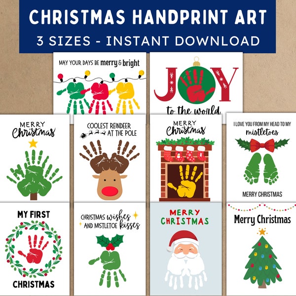 10 Christmas Handprint and Footprint Craft Bundle -- Printable DIY Christmas Craft Activities -- Footprint Handprint Art, Baby Toddler Kids