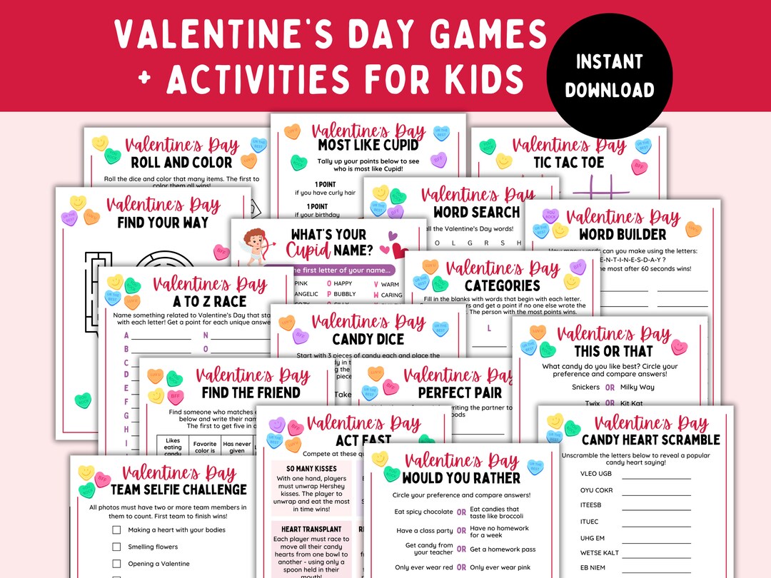 Valentine's Day Kids Games -- Printable Valentines Party Activities for ...