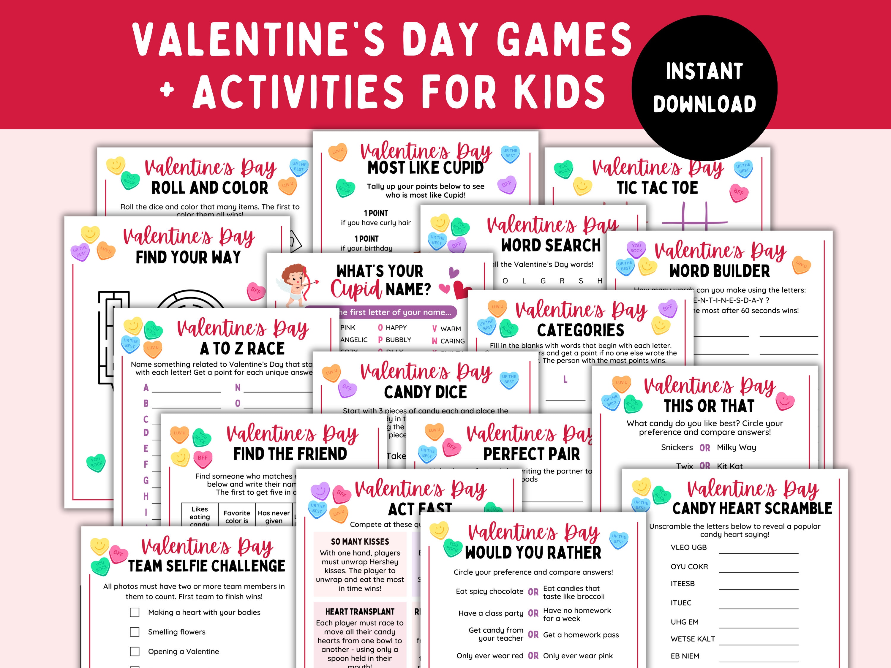 Valentine's Day Kids Games Printable Valentines Party Games Valentine's ...
