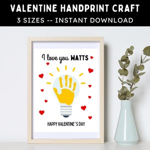 Artisanat d'empreintes de main ampoule de la Saint-Valentin--activité artistique bricolage imprimable pour enfants, tout-petits et bébés--Téléchargement immédiat