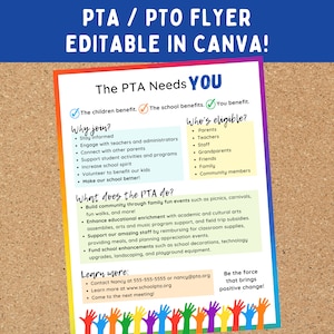 PTA / PTO Membership Flyer - Customizable Canva Template to Recruit Volunteers