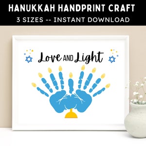 Artisanat d'empreintes de main Menorah--activité imprimable d'empreintes de main de Hanoucca--projet artistique bricolage de Hanoucca pour enfants, tout-petits et bébés