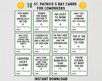 Funny Coworker St. Patrick's Day Cards - Sarcastic Office Notes for Team Appreciation (Printable, Digital Download)