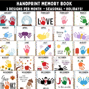 Handprint Memory Book - Printable Monthly Crafts and Keepsakes for Kids, Toddlers, and Babies - Instant Downlad