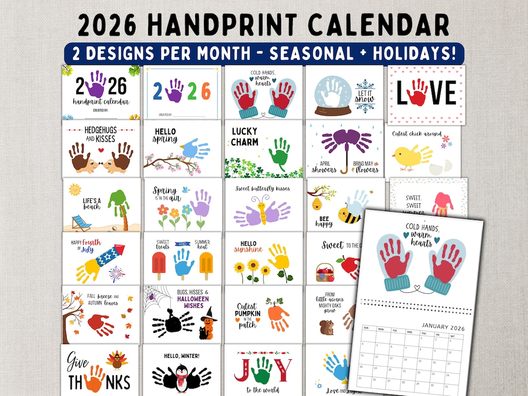 2026 Printable Handprint Calendar Craft - DIY Keepsake and Gift From ...