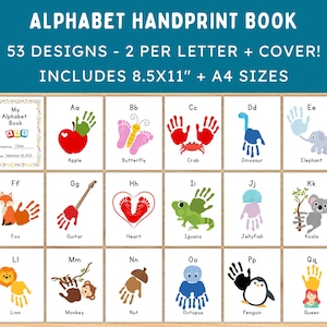 Libro de huellas de manos con el alfabeto - Paquete de manualidades con el abecedario - Actividad artística de la A a la Z para preescolar, guardería y aula - Descarga digital instantánea
