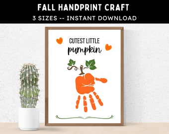 Pumpkin Handprint Craft -- Printable DIY Autumn Handprint Activity -- Fall Handprint Art, Baby Toddler Kids