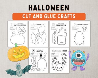 Halloween Cut and Glue Crafts -- Printable Halloween Craft Activities -- Paper Glue Activity -- Halloween DIY Craft